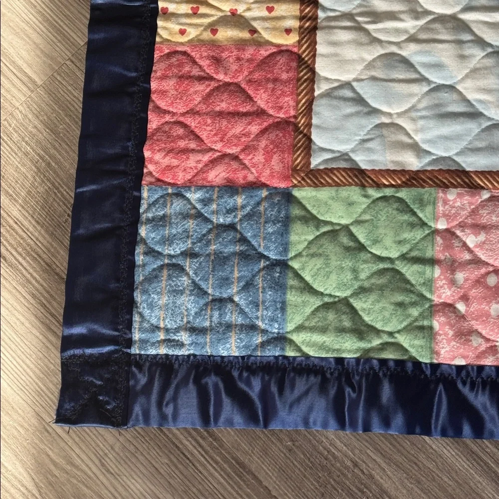 Blue Jean Teddy Bear baby quilt handmade blanket balloon ride vintage nursery